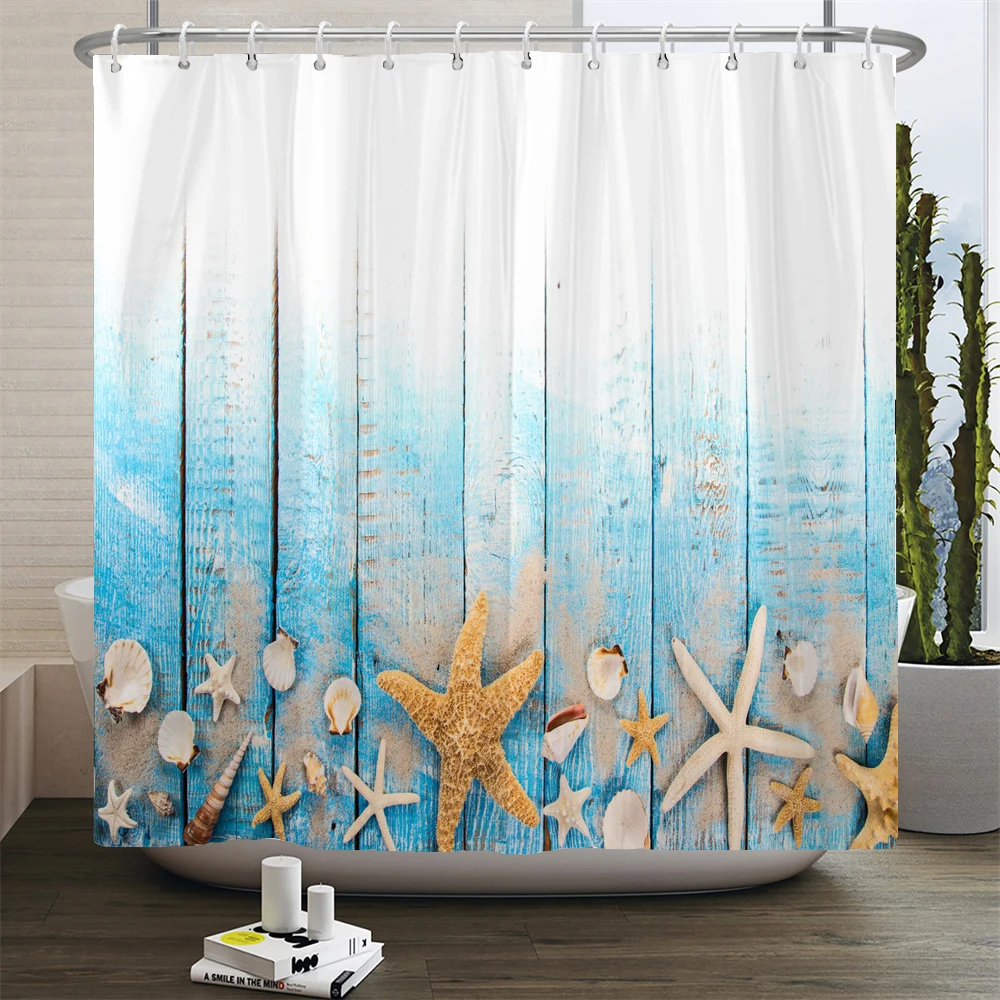 Seaside Scenery 3d Printed Polyester Shower Curtain Wooden Bridge Nature Fabric Waterproof Bathroom Curtain for Bathtub 180x180