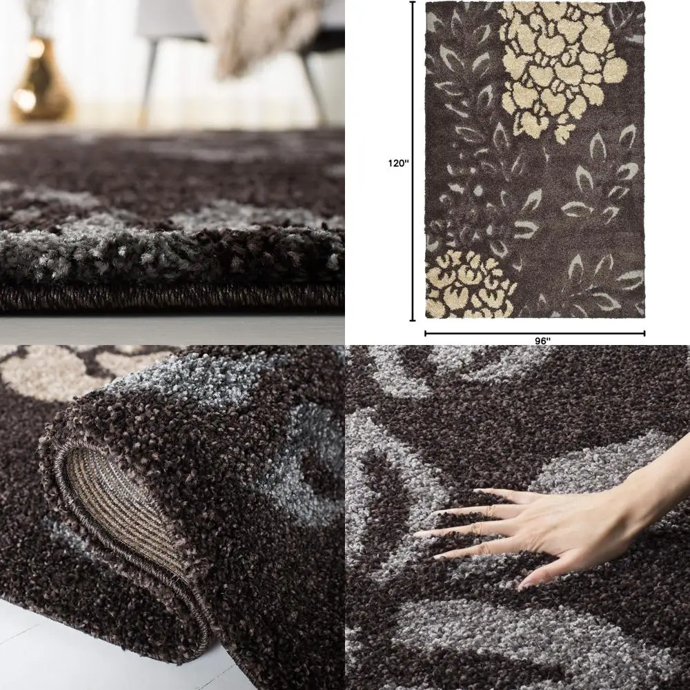 

Large 8x10 Dark Brown & Grey Area Rug, Plush Shag, Non-Shedding, Easy to Clean, Ideal for Living Room, Bedroom, Dining Area (Flo