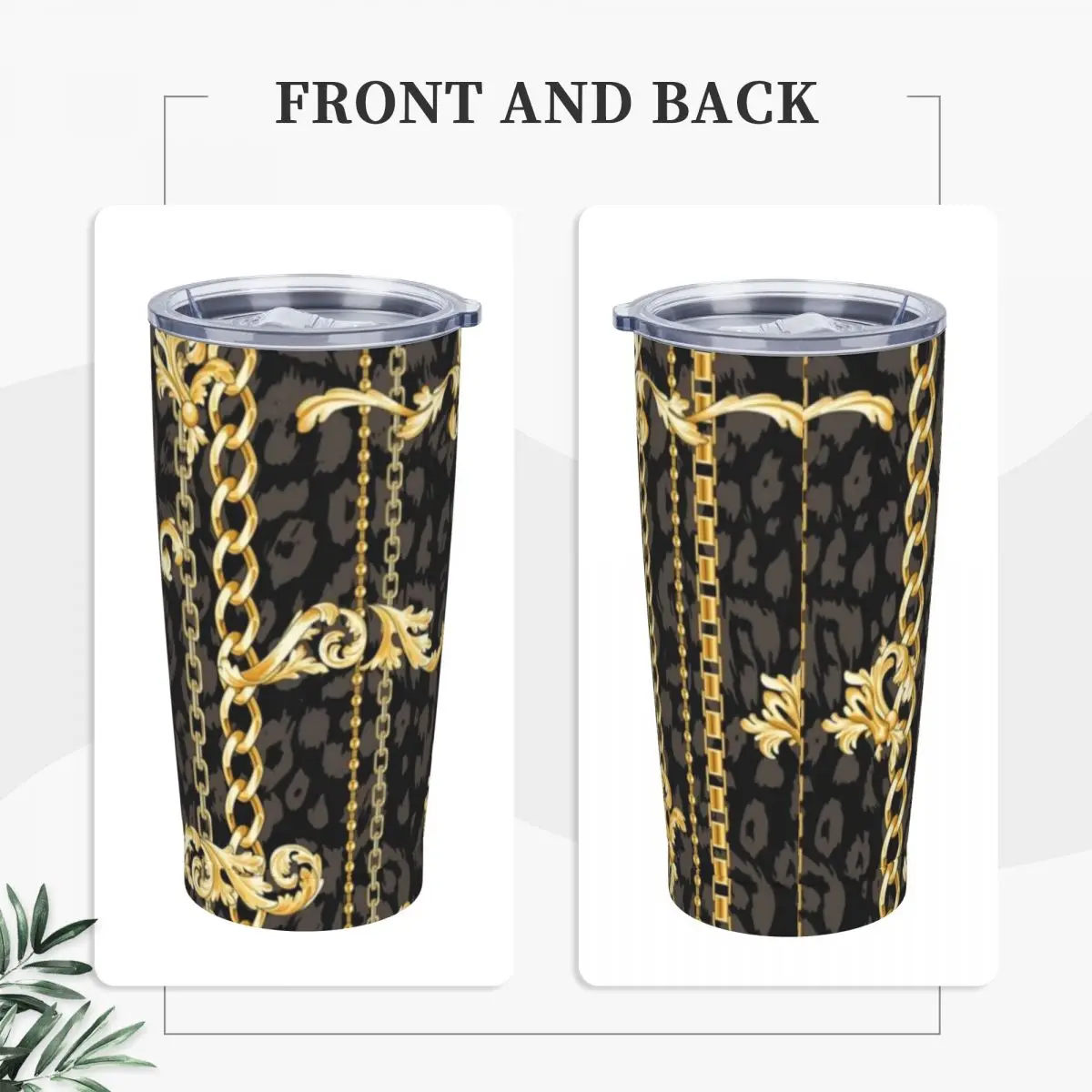 Golden Chains Print Stainless Steel Tumbler Gold Paisley Travel Thermal Mug With Straws Large Car Mugs Cold Drink Water Bottle