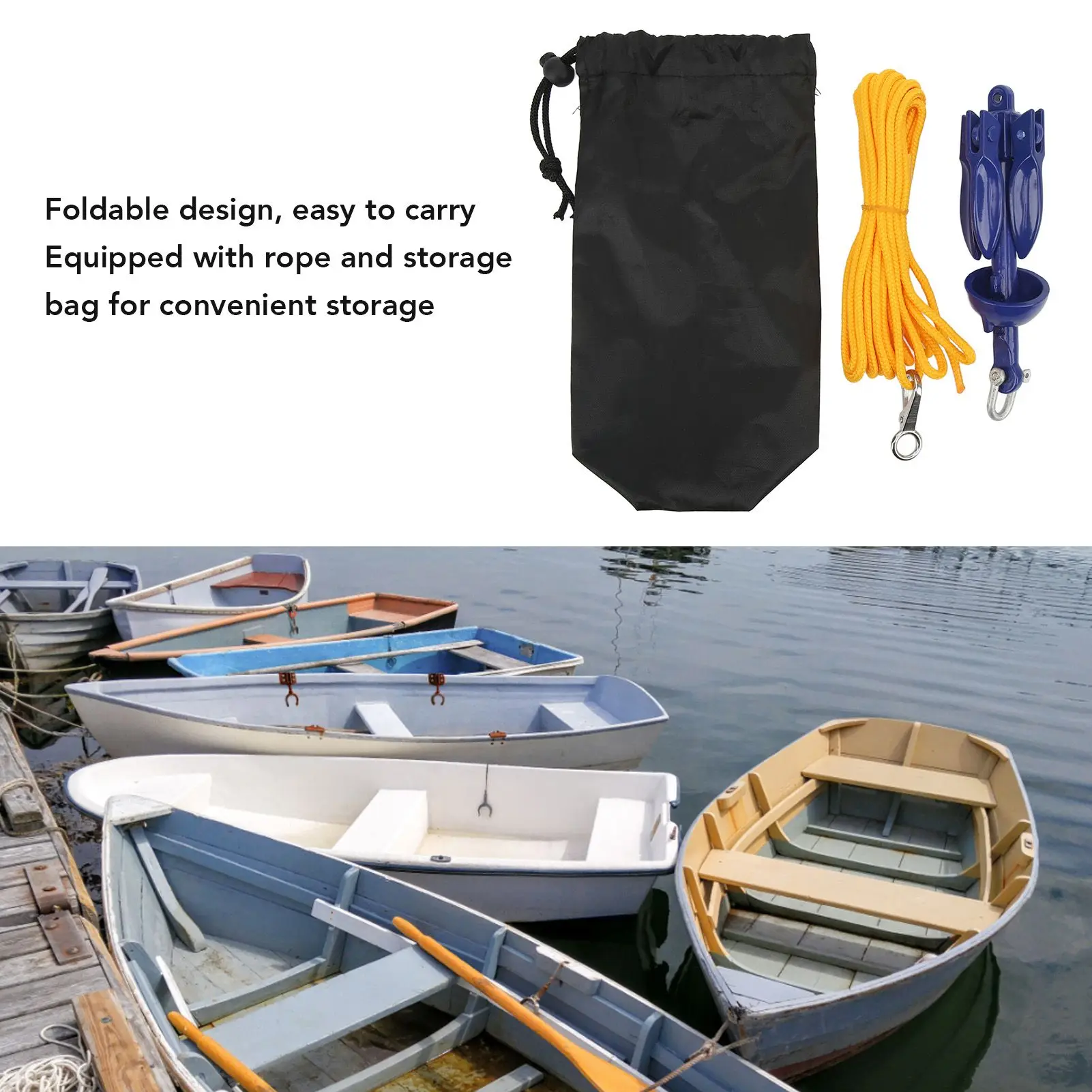 Marine Anchor Blue Aluminium Foldable Boat Kayak Anchor with Yellow Rope for Fishermen view 6