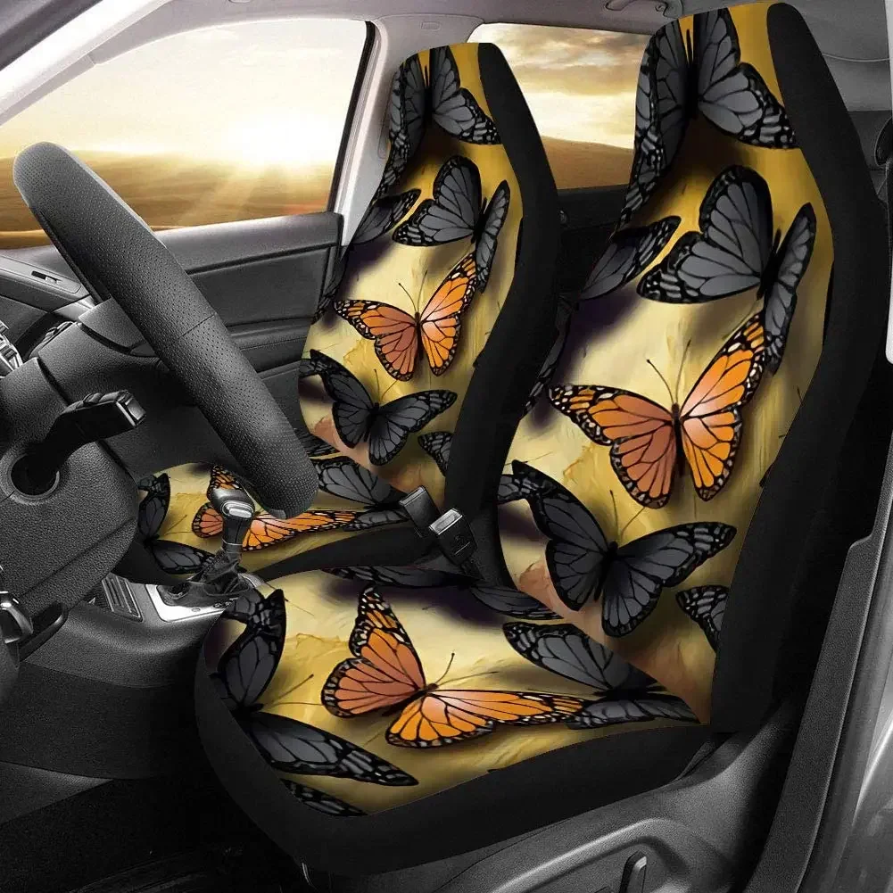 Butterfly Fabric Front Seat Covers Bohemia Design Car Interior Protector Set of 2 Universal Fit for Vehicle Sedan and Jeep