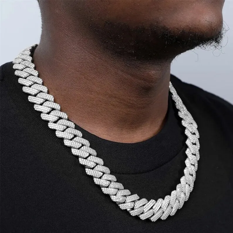 20mm Diamond Encrusted Cuban Link Chain Iced Vvs Lab Cz Necklace 14k White Gold Plated Miami Link Choker Cheap Price Best Gift