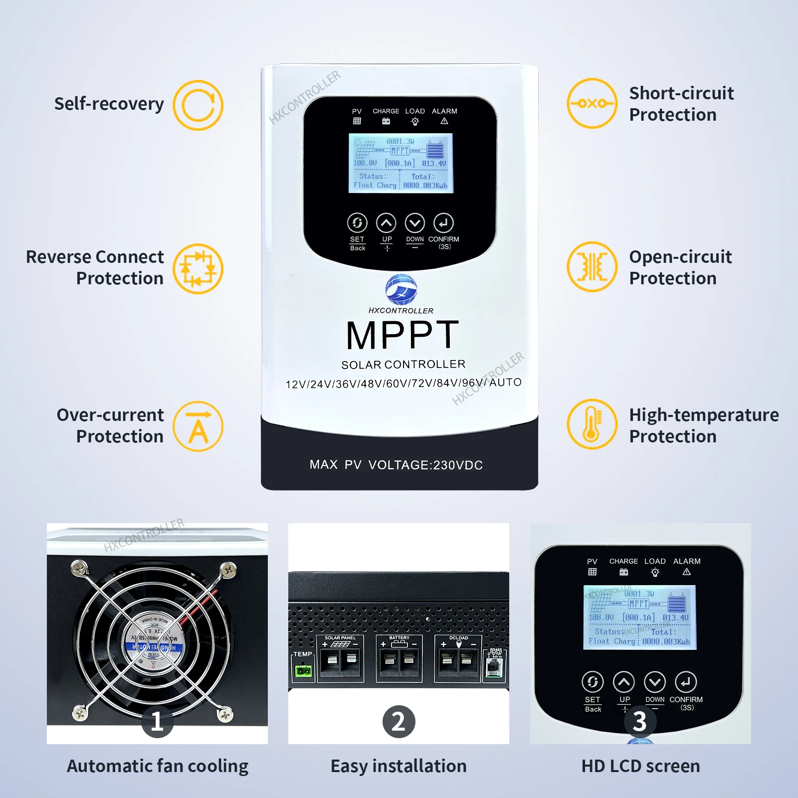 Imagem -03 - Mppt Solar Charge Controller Auto Painel Regulador para Chumbo Ácido Lítio Lifepo4 Bateria 100a 230v dc 12v 24v 48v 96v