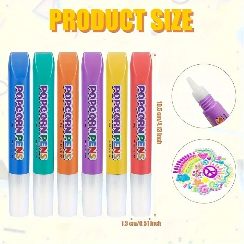 6 Bubble Pens Popcorn Pens Stress Relief Watercolor Pens Diy Greeting Cards 3d Magic Doodles Gel Pens Watercolor Pens image 3