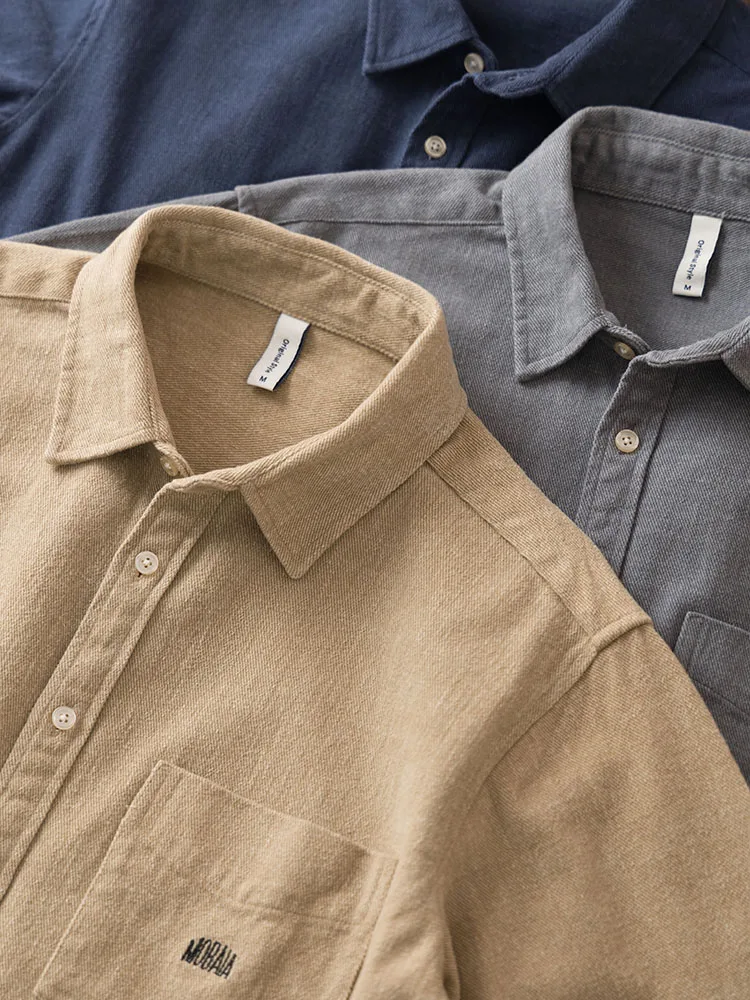 American Style Thickened Long Sleeve Cotton Shirt for Men Fleece Treat Loose Fit  Color Workwear Shirt Autumn Winter