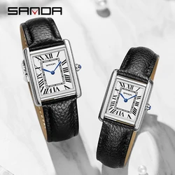 SANDA Luxury Women's Watch Quartz Watch Fashion Leather Wristwatch Casual Water Resistant Men Quartz Wristwatch Couples Gift Box