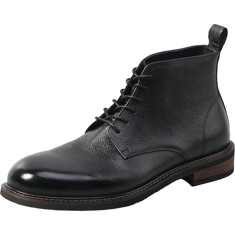 High Quality Real Cowhide Cowhide Short Boots Retro Men Shoes Trendy Casual Leather Shoes Boots