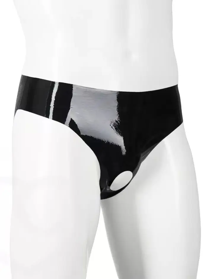 Men Glossy Latex Briefs Hollow Crotch Cutout Rubber Underwear Sexy Club Lingerie