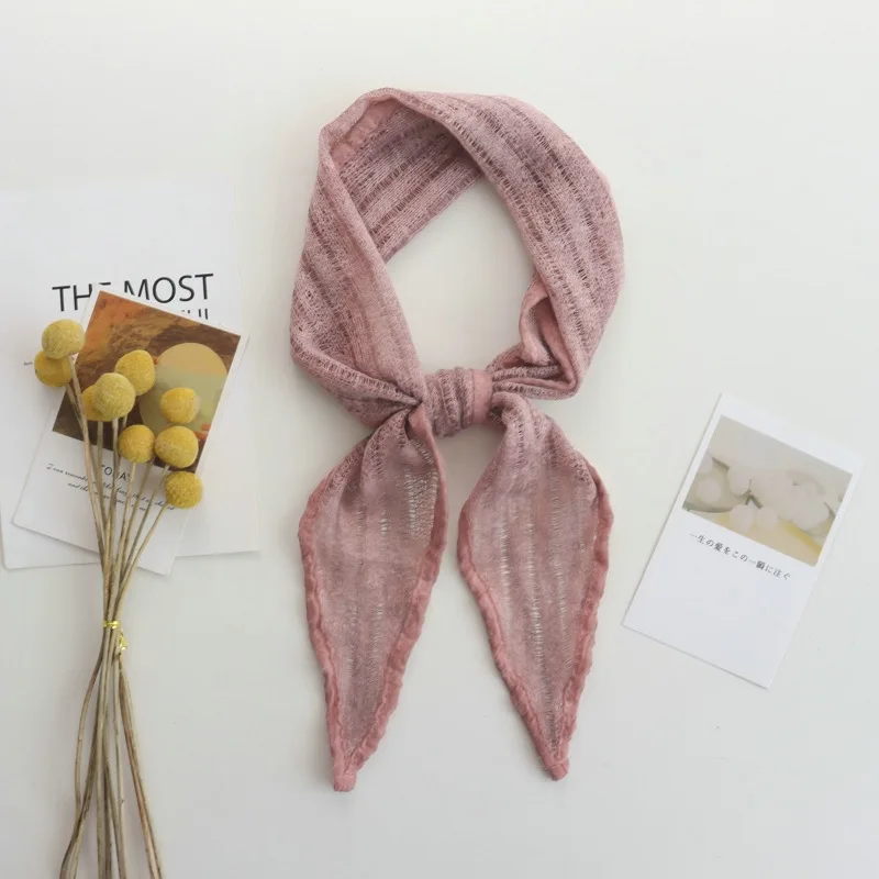 25 Early Autumn Japanese Art Retro Small Silk Scarf Knitted Hollow High-Grade Neck Triangular Binder Decorative Scarf for Women