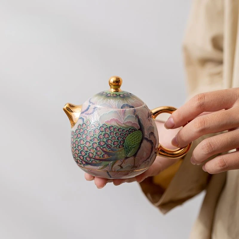 Dragon Egg Pot Hand-painted Peacock Small Teapot Ceramic Brewing Teapot