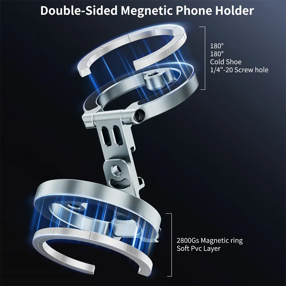 Double Sided Magnetic Phone Ring Holder Kickstand Magnet Grip w Cold Shoe 1/4