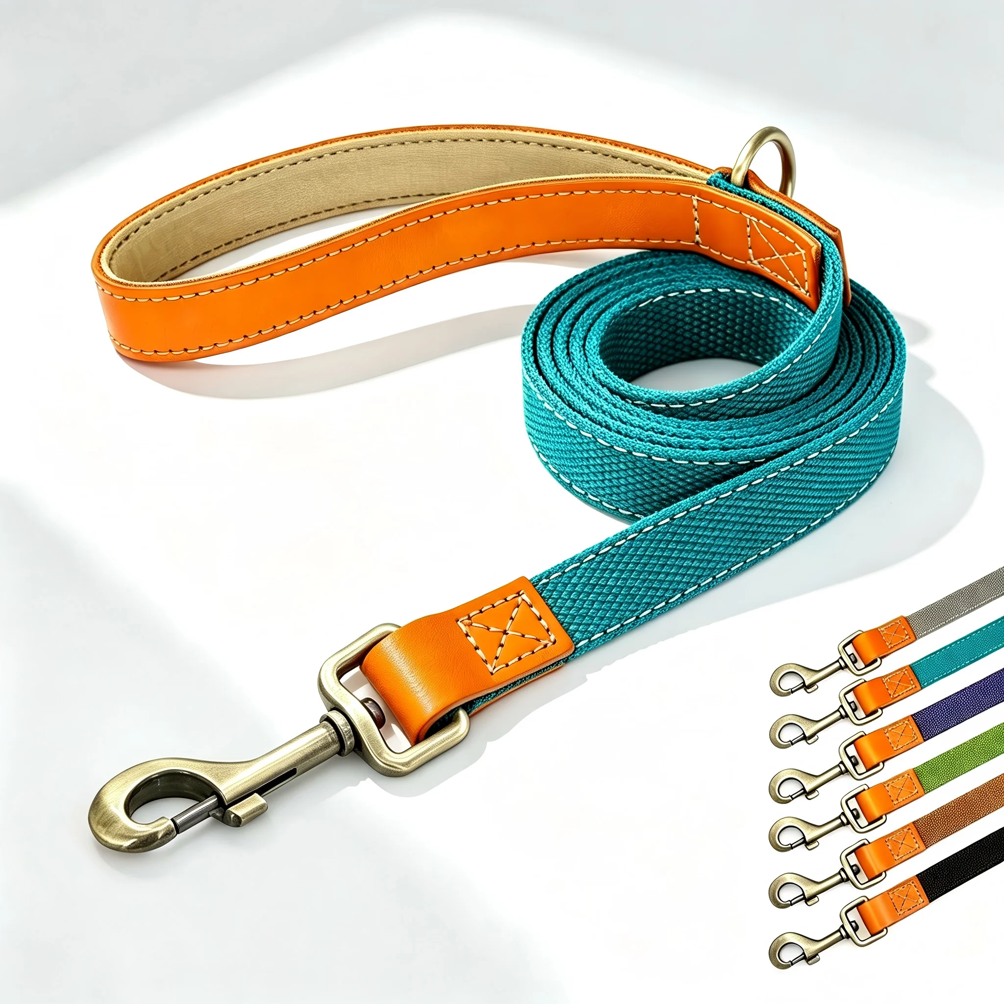 5ft Heavy Duty Nylon Dog Walking Leash, Durable Comfort Leather Handle Pet Training Lead, Anti-Pull Metal Clasp Walking Leashes view 2