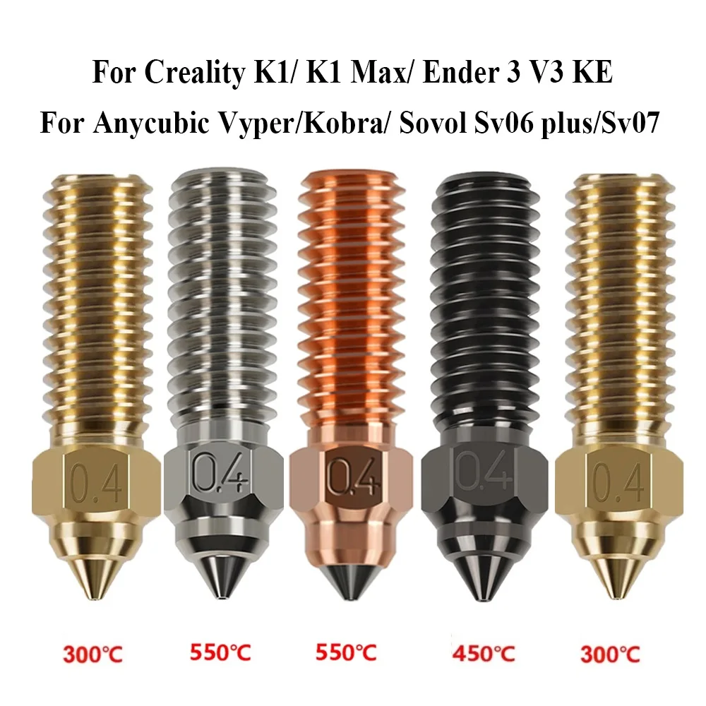 

For Ender 3 V3 KE Nozzle Brass Plated Copper Hardened Steel High Speed 3D Printer Nozzles For Creality K1 / K1 Max / CR-M4