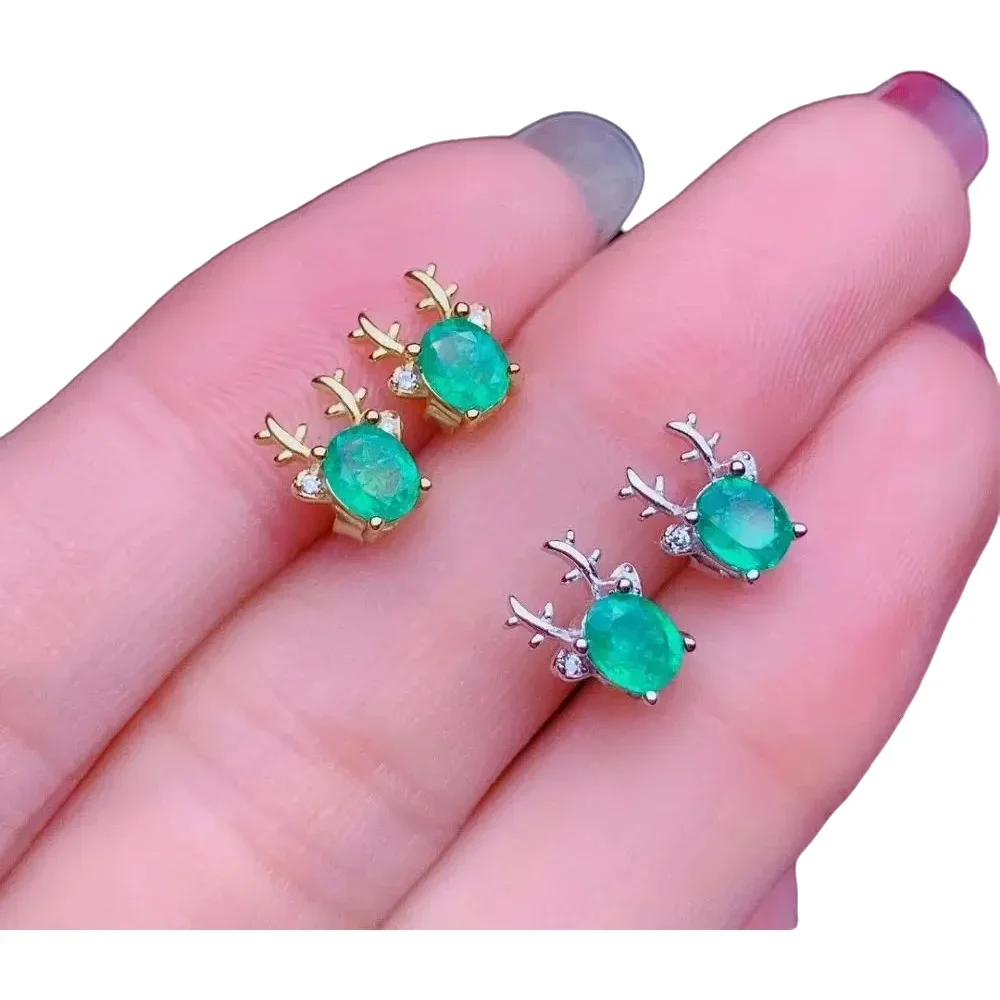 

KJJEAXCMY-925 Sterling Silver Natural Emerald Earrings Women, Fine Jewelry, Ear Studs, Birthday Party, Wedding, Engagement Gift