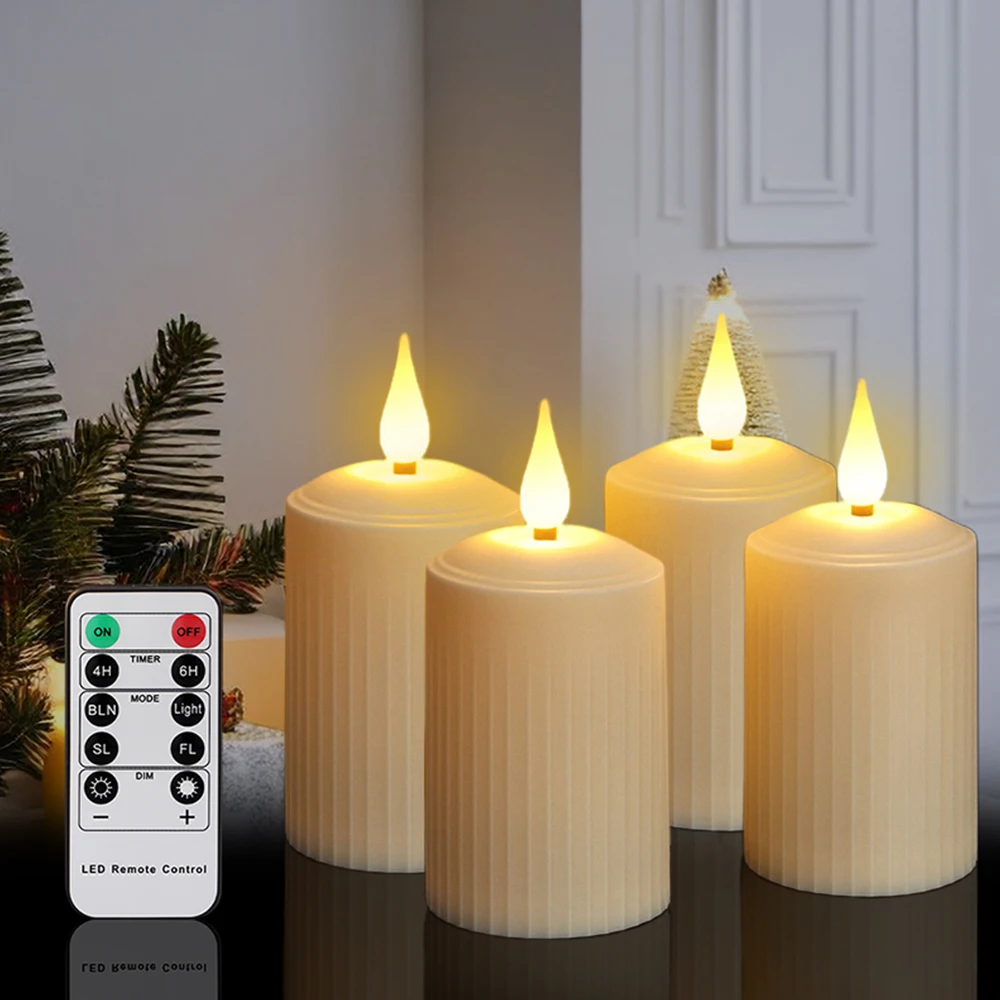 

Pack of 4 Flameless Tea Lights Flickering LED Candles Timed Remote wedding Candle Battery Operated Home Decoration Candle Ivory