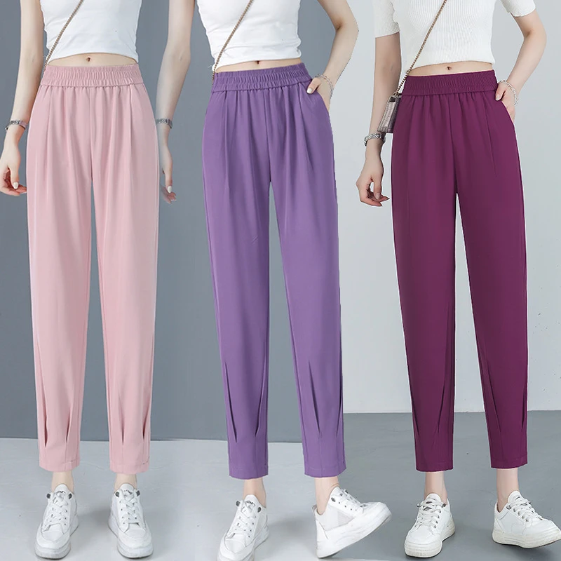 

Женские укороченные брюки-шаровары в одном стиле, летние, тонкие, свободные, с высокой талией, стильные и стройнящие, брюки-морковки.