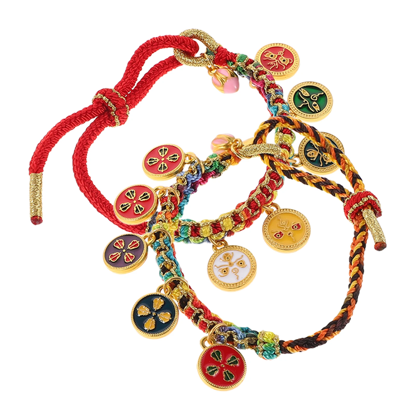 

2pcs Handmade Five-Color Woven Bracelet Adjustable Tibetan Thangka Wealth Success Jewelry For Men Women Cotton Rope Bangle