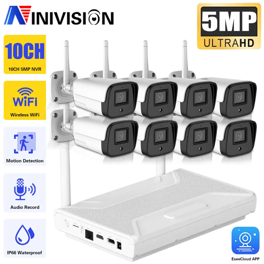 

10CH 8CH EseeCloud 5MP Сетевая IP-камера Система наблюдения Wi-Fi Nvr Kit 5MP Открытая беспроводная система видеонаблюдения Система наблюдения