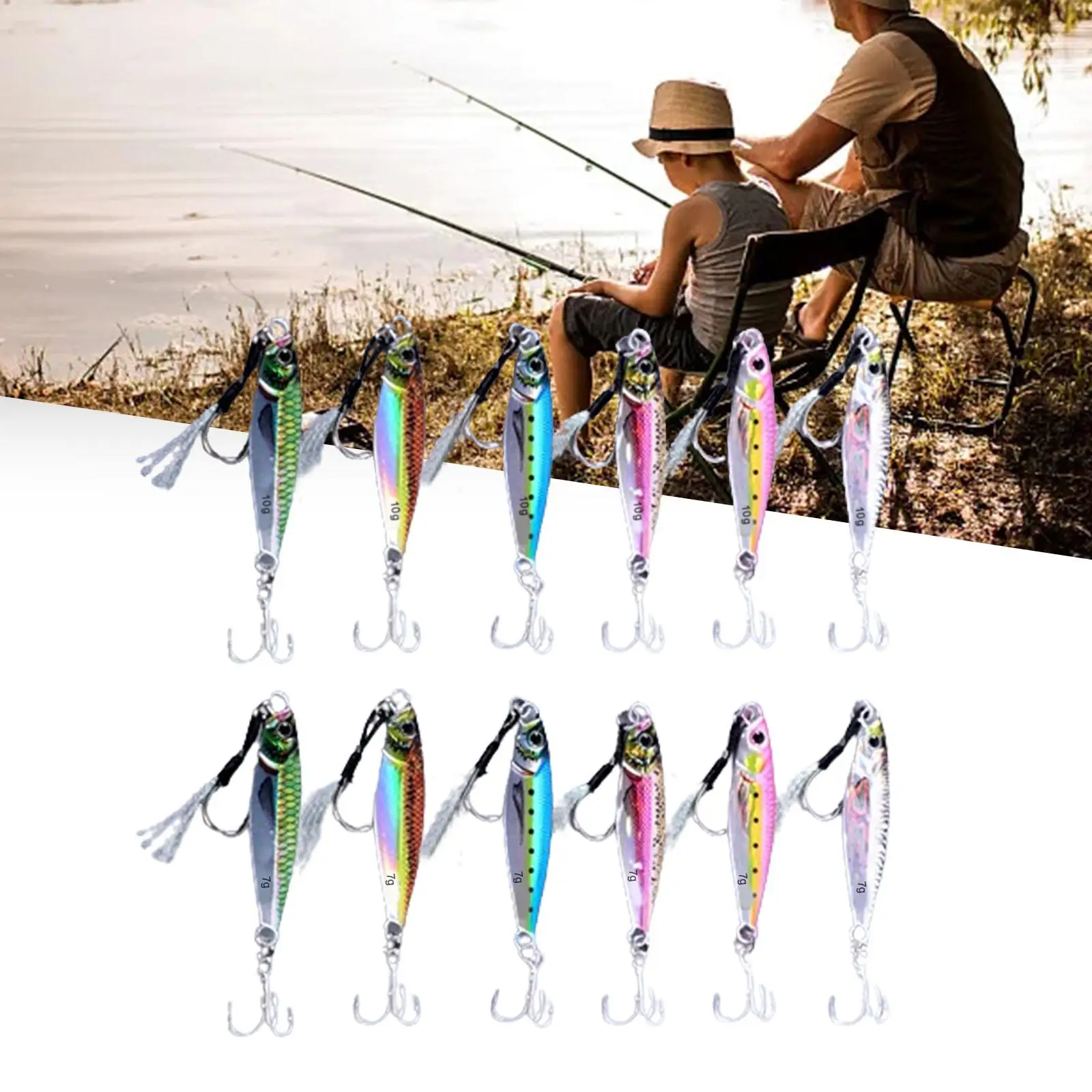 6x Fishing Lures Baits Vertical Fishing Accessories Hard Baits Rainbow Micro Jig for Cobia Bass Sea Trout Sailfish Small Tuna