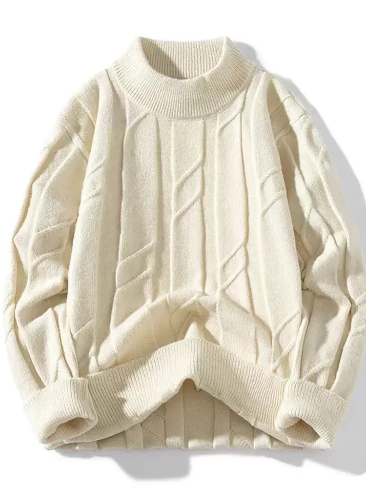 秋と冬の純粋な色の肥厚暖かいレトロセーターメンズカジュアルルーズ快適な大きいサイズ高品質ニットシャツ