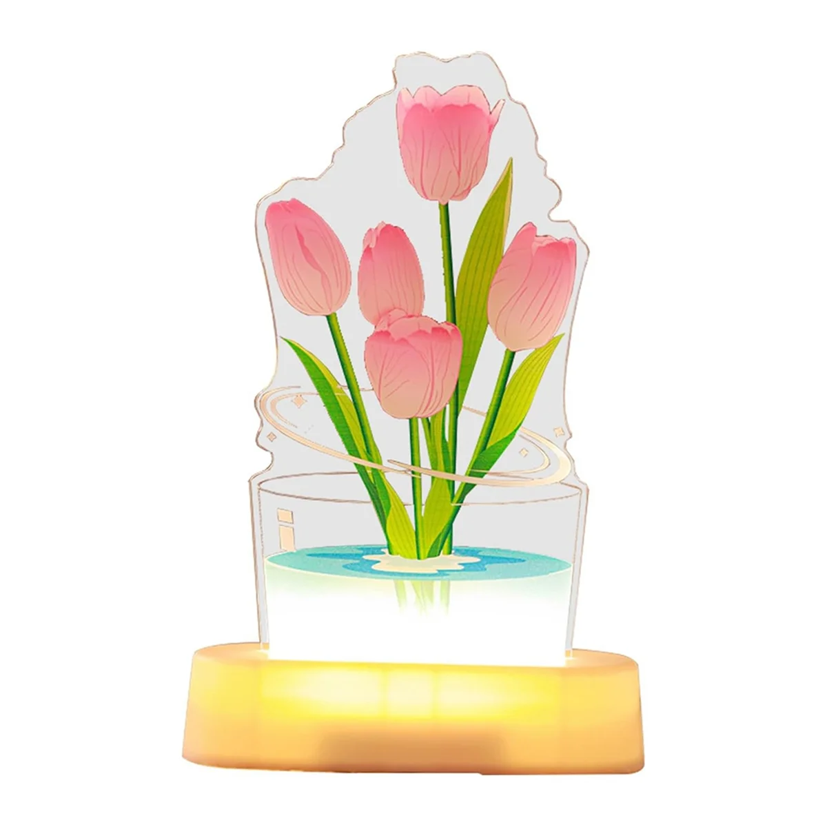 3D Tulip Night Light, USB Charging LED Nightlight Tulip Flower Table Lamp Bedside Table Lamp for Room Decoration C