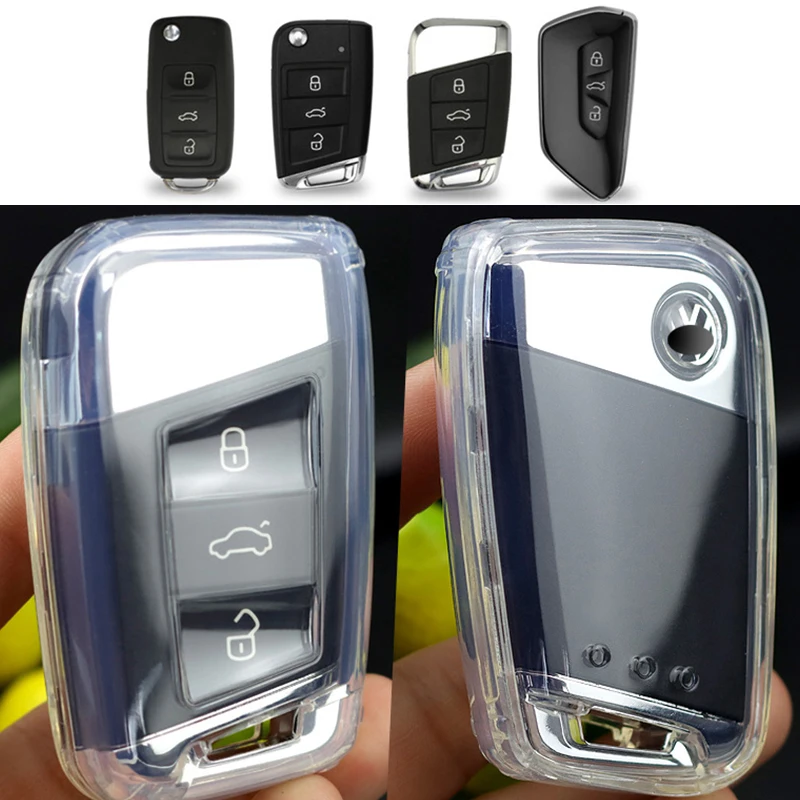 

Car Key Case Cover For VW Passat B6 B7 B8 POLO 6R 6C Golf 6 7 MK7 Tiguan Rline Jetta MK6 MK5 3/4 Button Key Fob Shell Keychain