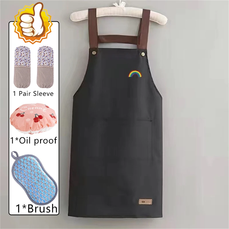 

Household Apron Printed With Pockets Waterproof Oil-proof Kitchen Work Waist Convenient Storage Men's Women's Adult Aprons