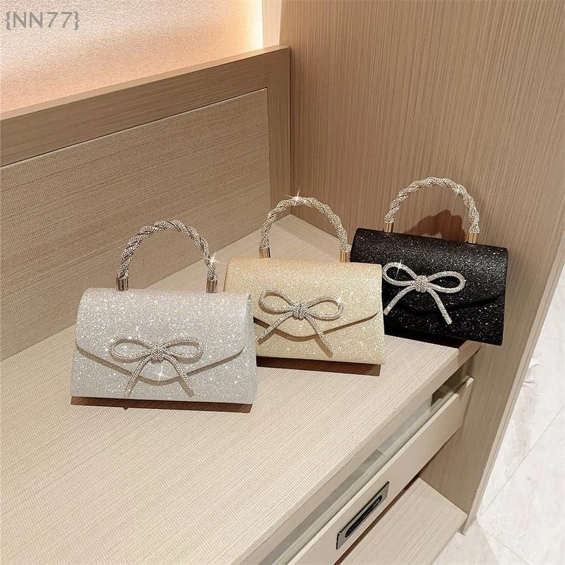 

High-End Luxury Rhinestone Bow Evening Bag - Glitter Gold/Silver/Black Women's Bag, Chain Shoulder/Crossbody & Clutch 2-in-1