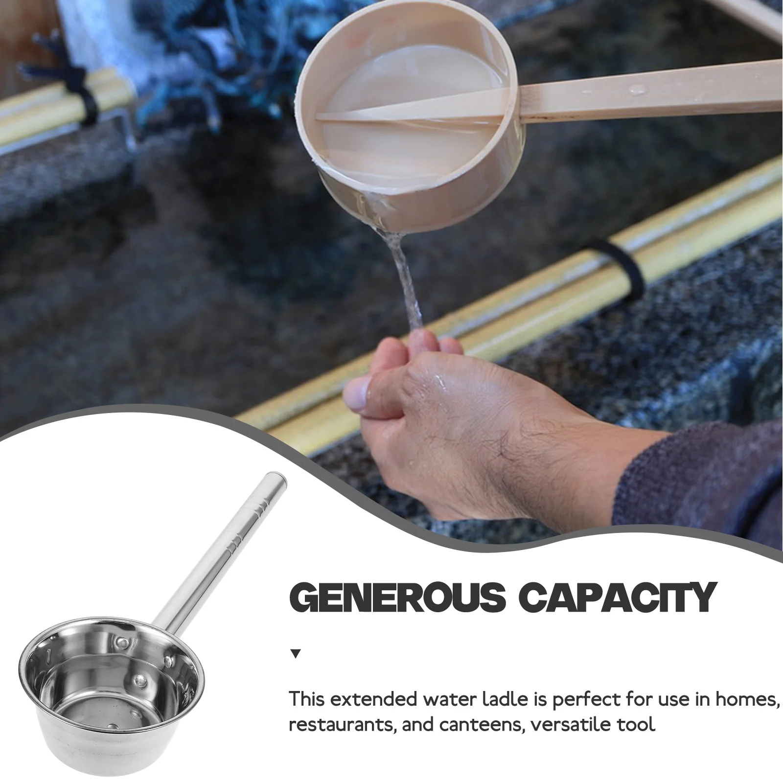 

Stainless Steel Handle Ladle 25x12cm Kitchen Water Scoop Heat Resistant Large Capacity Home Restaurant Use Watering