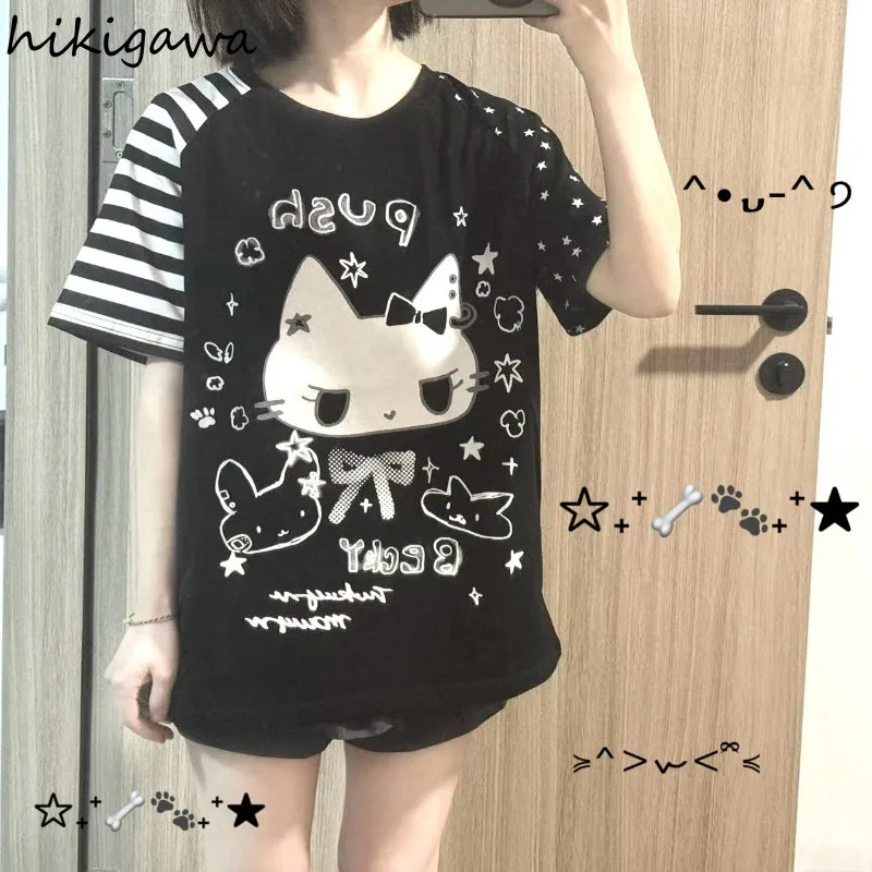 Oversized Tops Japanese T Shirts 2025 Women Clothing Summer Camisetas Casual Fashion Y2k T-shirts Cute Anime Print Casual Tees