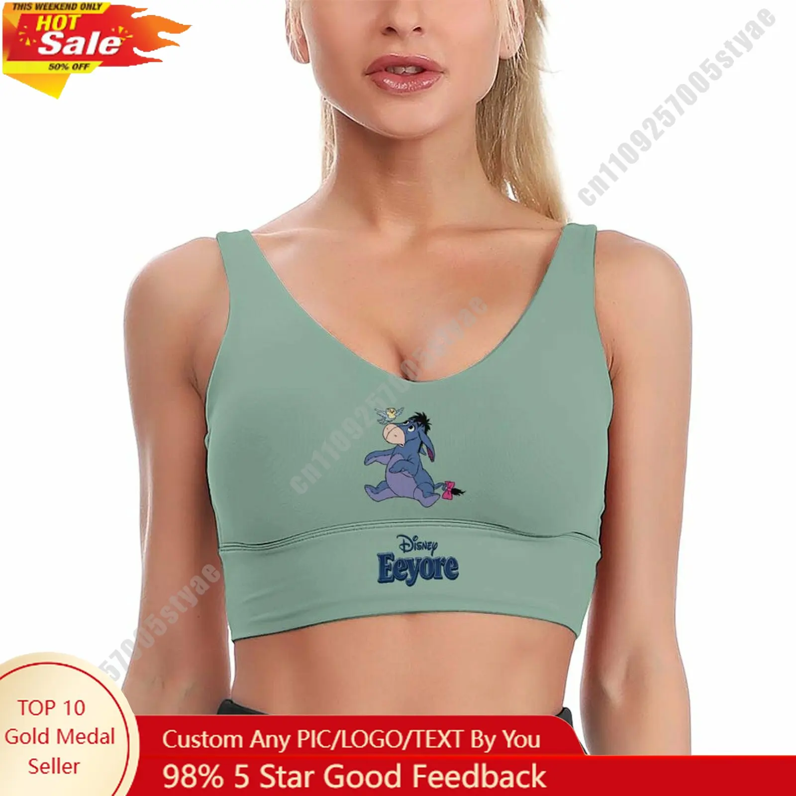 

Eeyore Sports Bra Disney Character Custom Breathable Underwear Running Fitness Push Up Bra Fresh Fashionable Gifts