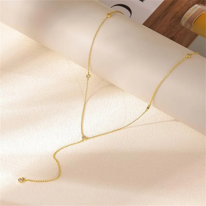 Vintage Gold Farbe Doppel Layered Halsketten für Frauen Zarte Kristall Metall Lange Quaste Perlen Kette Halsband Party Schmuck Geschenke – Detail 5