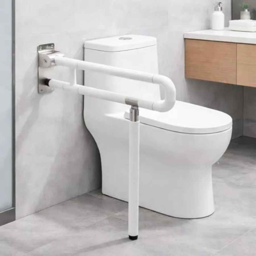 

23.6" Flip-Up Toilet Grab Bar with Support Leg Stainless Steel Bathroom Safety Rail for Elderly and Disabled Folding Handicap G
