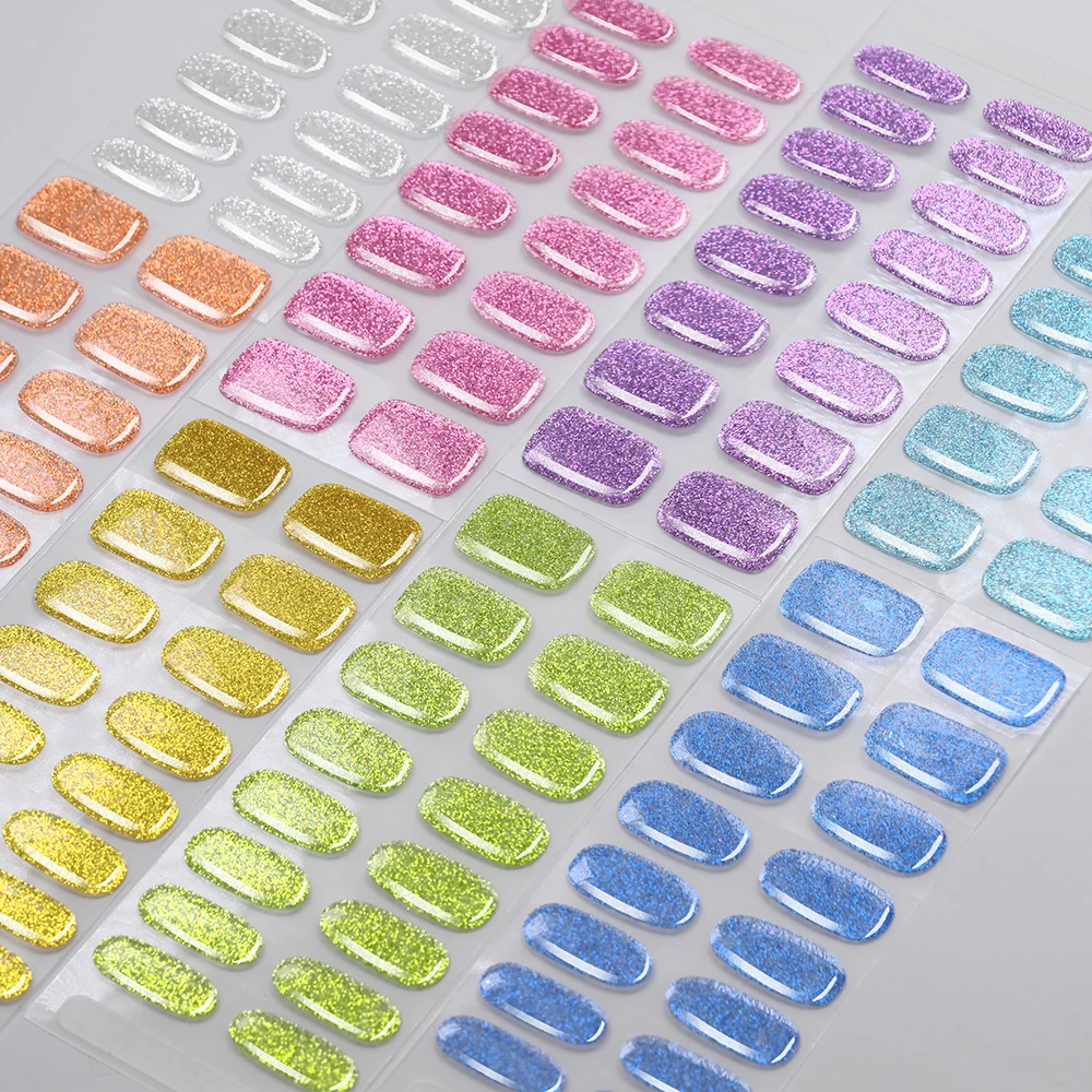 16Tips/Sheet Colorful Glitter Gel Nail Sticker Full Cover Semi Cured Nails Wraps UV/LED Lamp Needed Sparkle Nail Polish Decals 1
