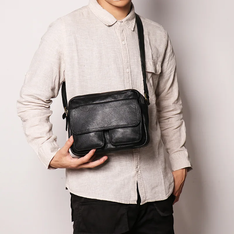 

Men's leather shoulder bag Women's frosted leather messenger bag Fashion versatile small square bag