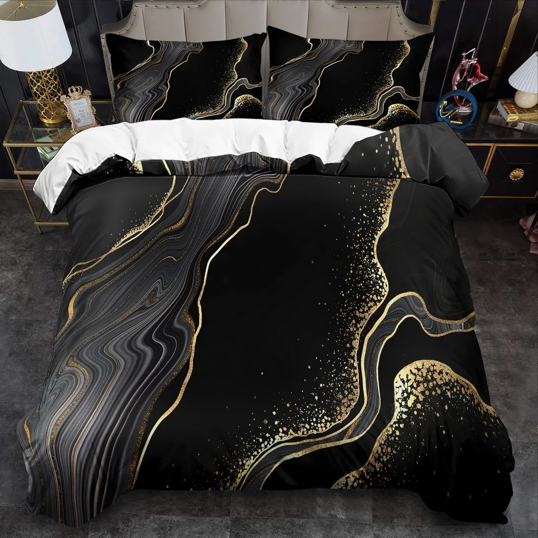 King Queen Marble Print Duvet Cover Set - Machine Washable Bedding Quilt Decoration for Bedroom Guest Room Birthday Gift