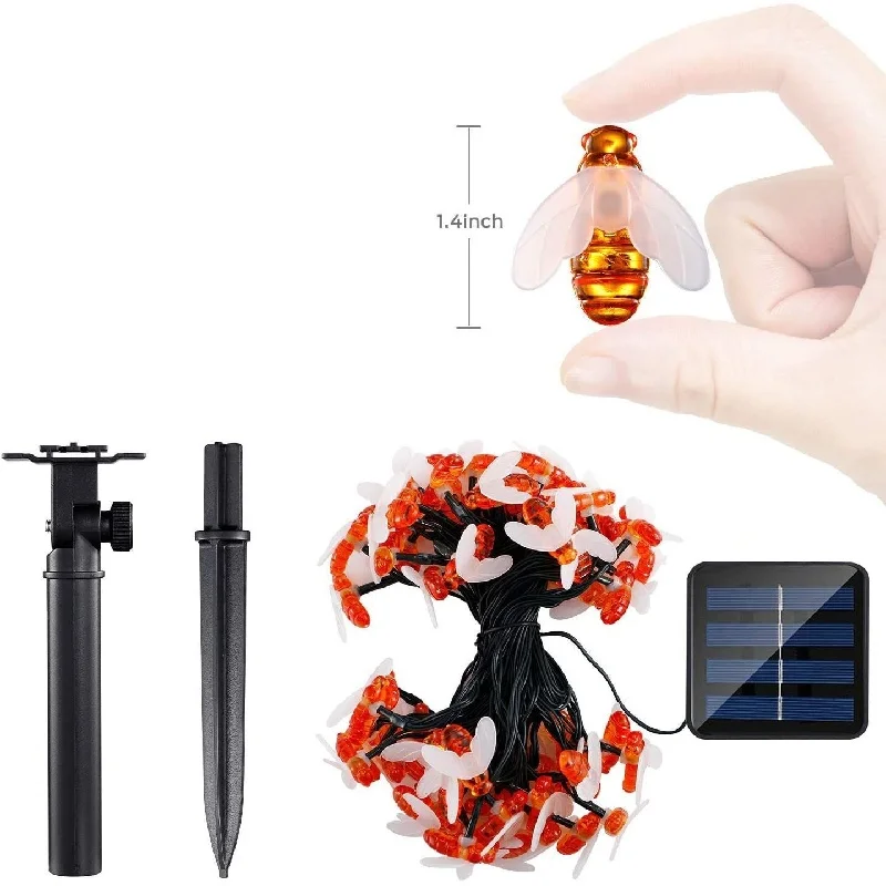 

Cute Honey Bee Solar Powered LED String Lights Outdoor Garden Fence Patio Decor Christmas Garland 20/50 LEDs Energy Efficient