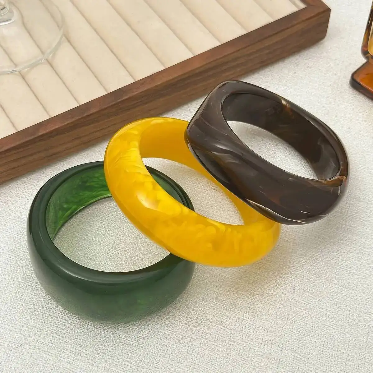 

KunJoe Punk Irregular Thick Resin Acrylic Wide Bracelet Bangle For Women Boho Trendy Geometry Stacked Round Bangle Jewelry Gift