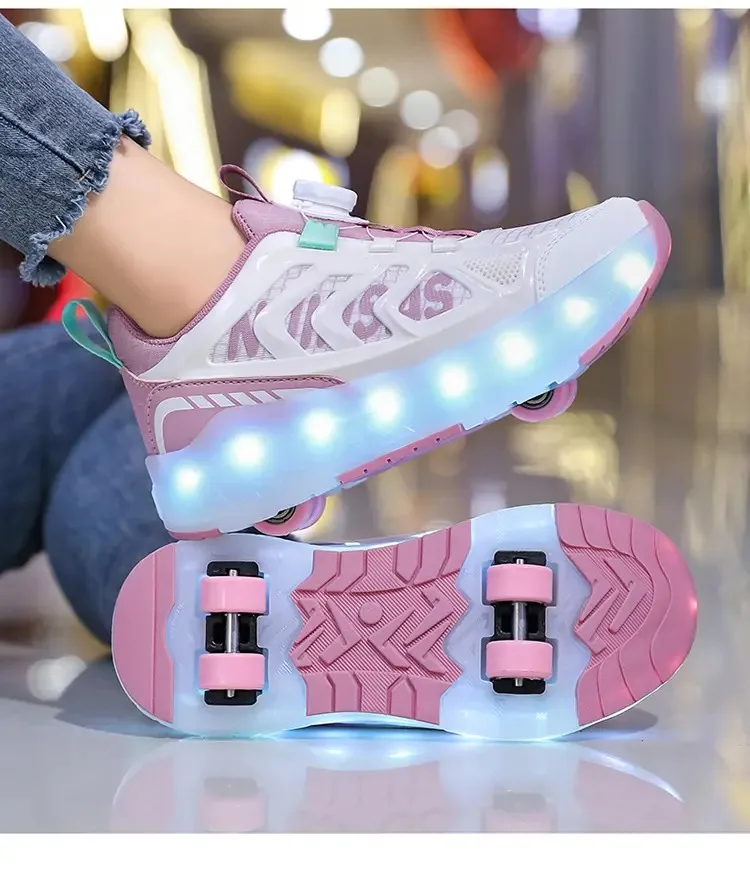 

New illuminated four-wheel running shoes, children's outdoor roller skates, outdoor roller skates children's gifts kids sneakers