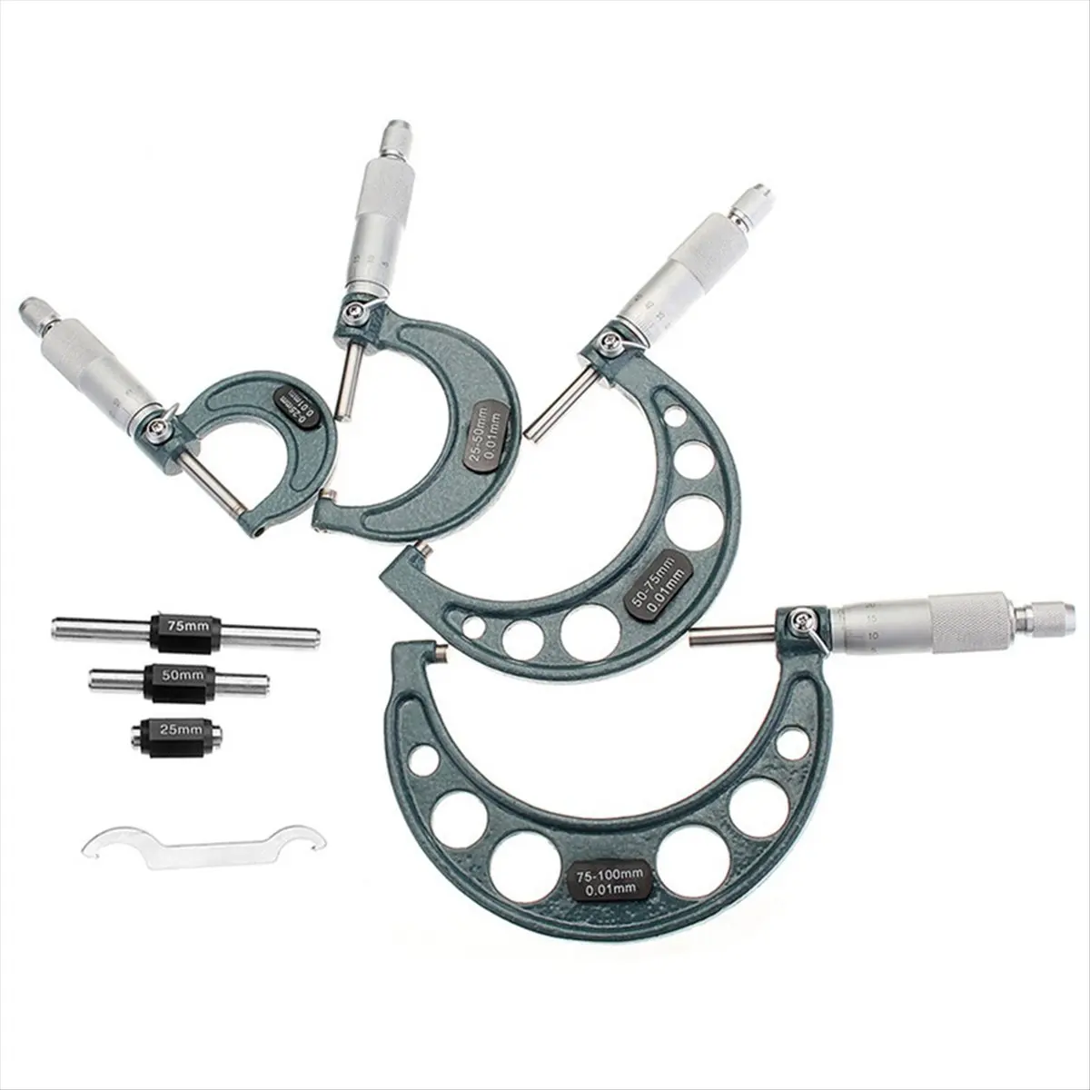 |NEWABAG|4Pcs Outside Micrometer Set Machinist Tool 0-4Inch 0-100mm 4 0.01mm Accuracy Carbide Micrometer Set