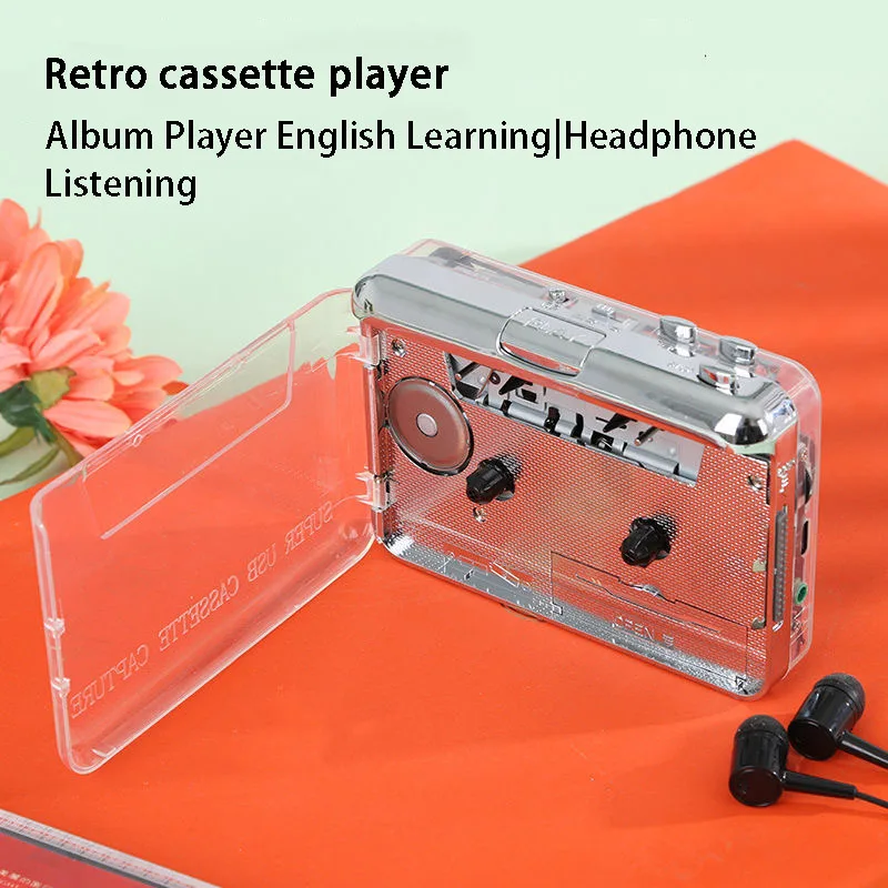 Fully Transparent Shell Tape Player Retro Old-Fashioned Cassette Player USB Music Player English Walkman Tape To MP3 Player