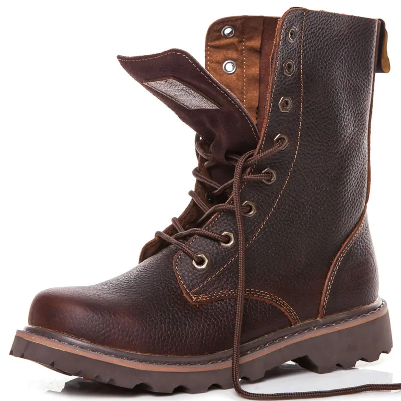 

Men's Motorcycle Boots High Top Fce Lined Leather Boots Retro Workwear Sle Flat Heel Rubber Outsole Breathable round Toe