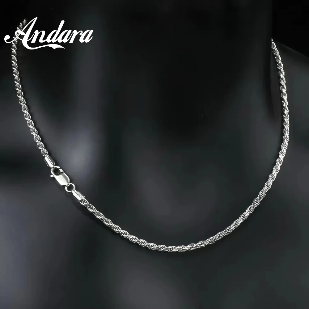 Hip Hop Men 925 Sterling Silver Twist Chain Necklace Spring Buckle Basic Necklace Simple Jewelry Fashion Women Accessories