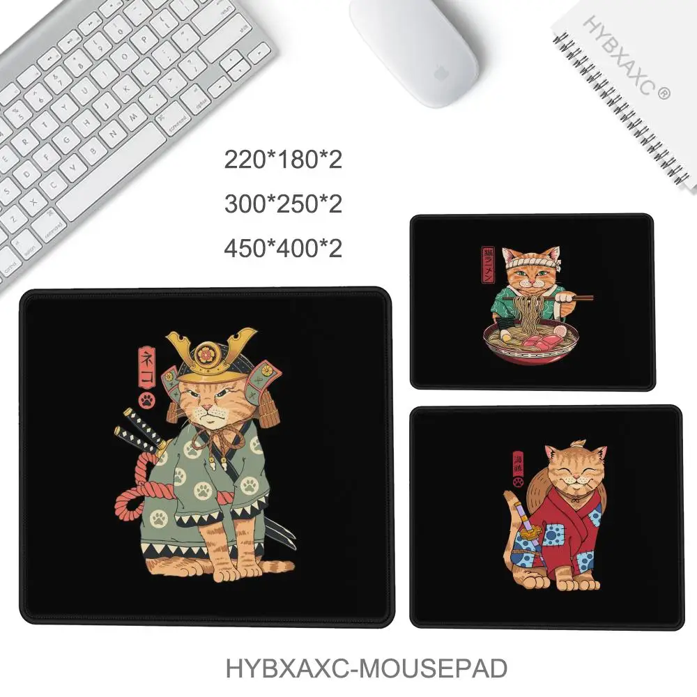 Japanese Samurai Cat Mousepad Animation Thickened Mouse Pad Gaming Keyboard Table Mat Office Supplies Room Decor for PC Desk Pad