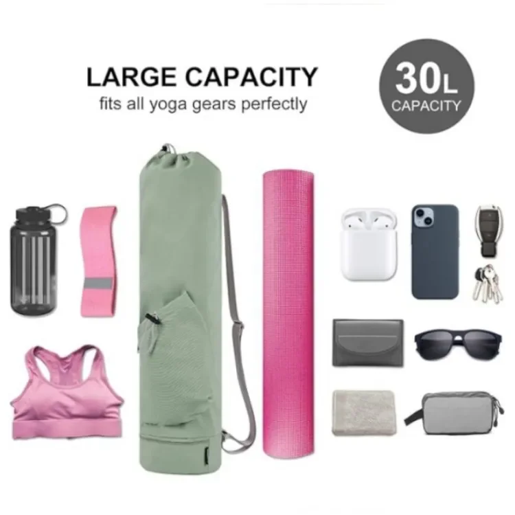 Yoga Mat Bag com bolso garrafa de água e saco molhado, saco de armazenamento multifuncional