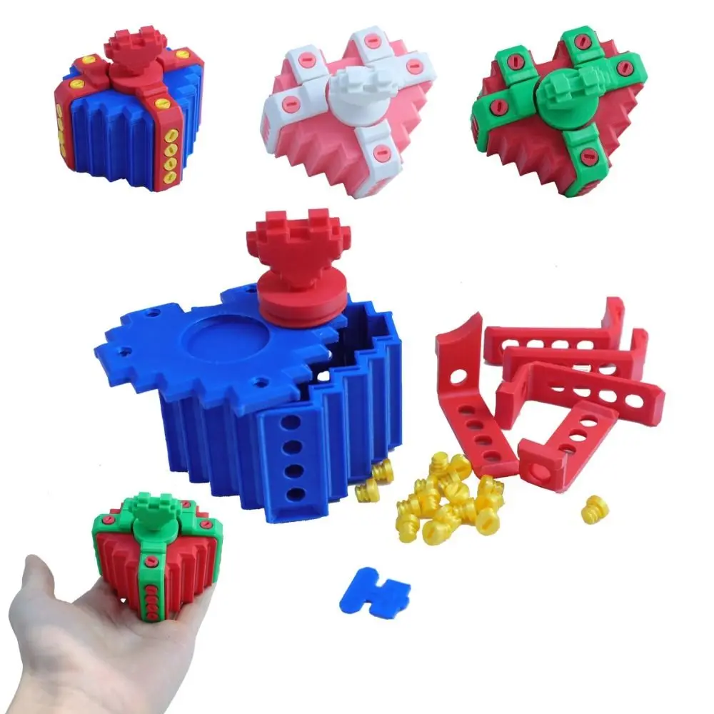 Hot with Screws Annoying Gift Box Unlocked Tease Puzzle Heart-shaped Ornaments Prank Toy Multicolor 3D Printed Toy Ornaments