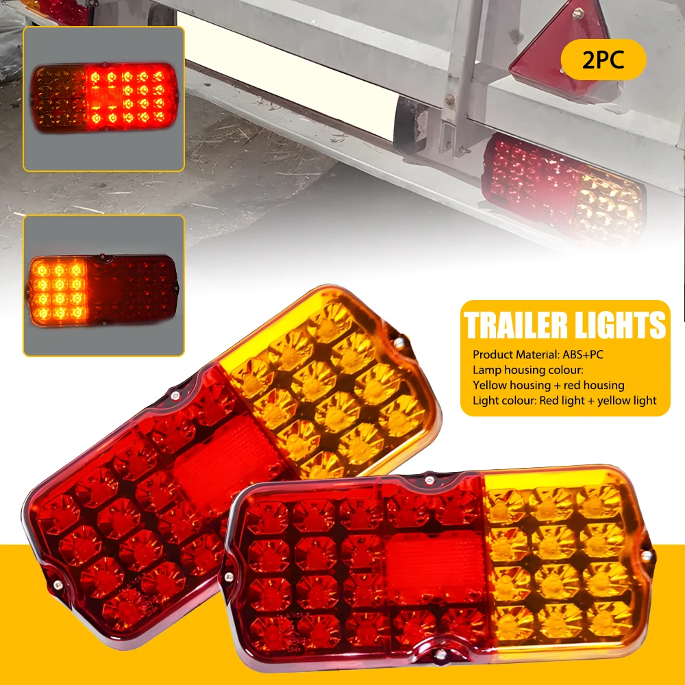 

2Pcs AUXITO 225mm LED Amber+Red Tail Lights Driving Brake Stop Lamp Turn Signal Light For 12-24V Truck Trailers UTE Buses