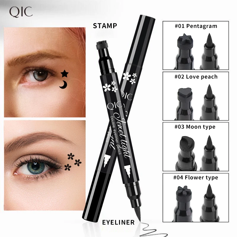 Double Head Liquid Eyeliner Pen, Lua, Estrela, Coração, Flor, Selo Preto, Selo de Maquiagem, Impermeável, 1 Pc, 2 Pcs, 4Pcs