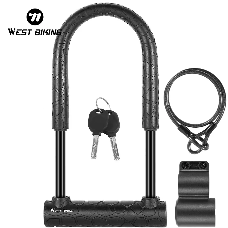 

WEST BIKING Anti-Theft Bike Lock Steel MTB Road Security Bicycle U Lock With Cable 2 Keys Motorcycle Scooter Cycling Accessories