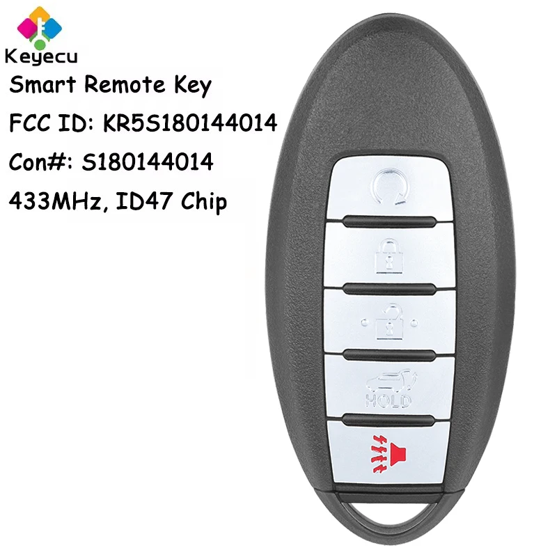 

KEYECU Smart Remote Key With 5 Buttons 433MHz ID47 Chip for INFINITI QX60 2013-2016 JX35 2013-2015 Fob S180144014 KR5S180144014